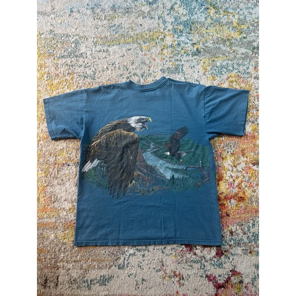 Vintage 90s H.L. Miller Bald Eagle Nature Graphic Tee - Teal Blue Size L